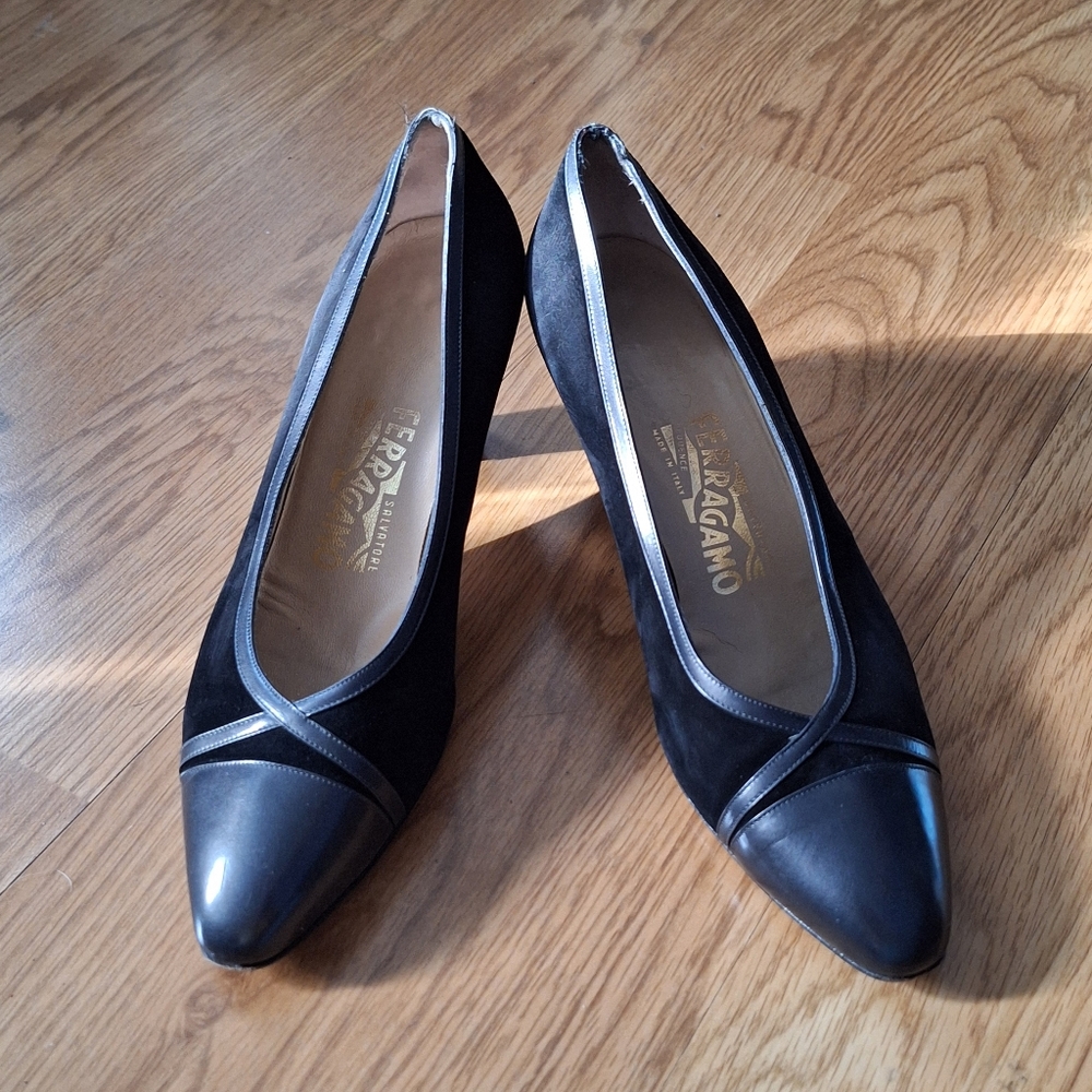 Salvatore Ferragamo Women's Shoes Black Metallic Toe 9.5 Regular Fit EUC